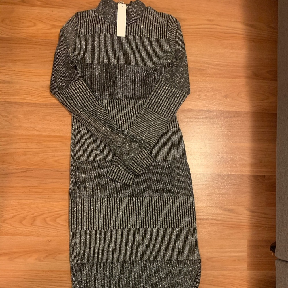 Black and Silver Split Midi Dress - Picture 3 of 4